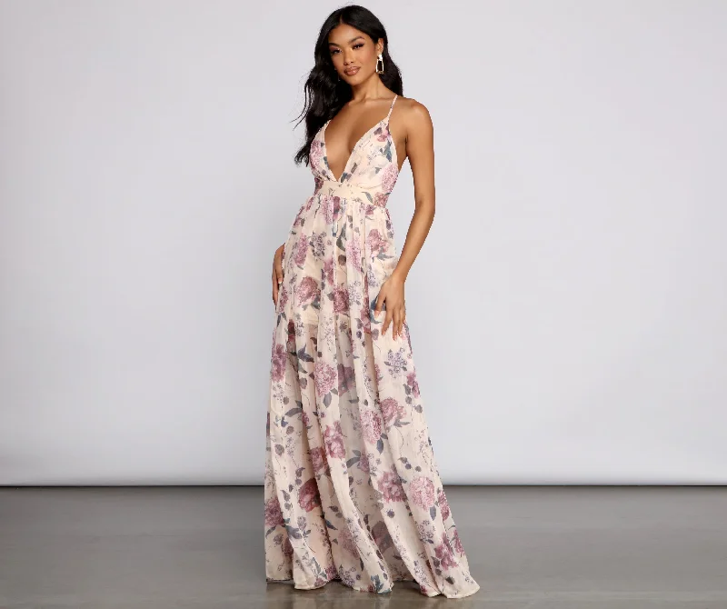 Maxi Dresses for Elegant Style -Lucy Formal Floral Chiffon A-Line Dress