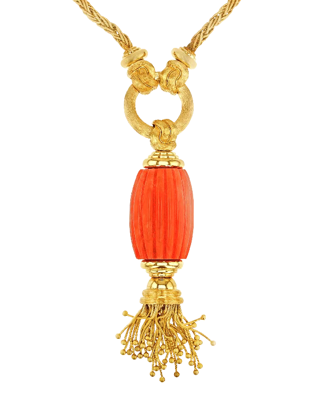 Best necklaces and pendants with matching rings for a coordinated jewelry set-Henry Dunay Coral Tassel Necklace