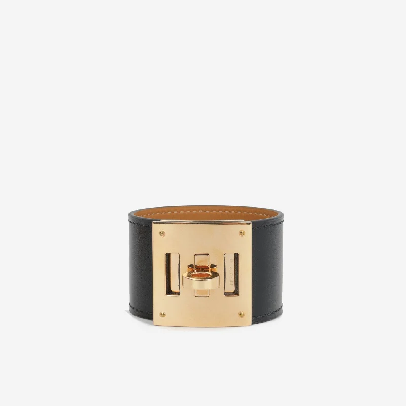 Bangles with sleek opal for iridescent charm -Hermès Kelly Dog Bracelet Noir Box Calf RGHW