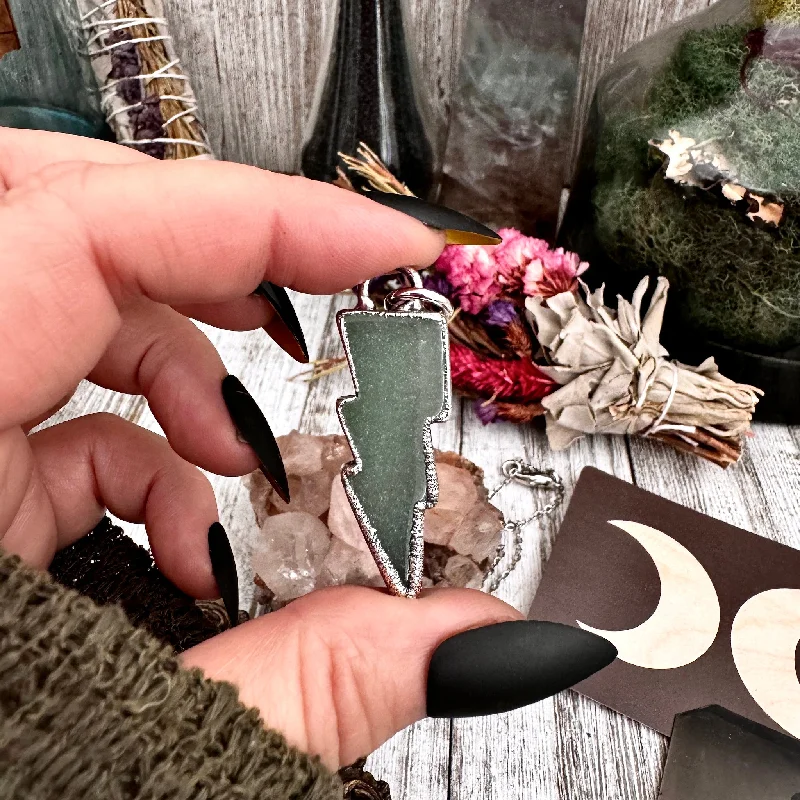 Layered necklaces and pendants for a trendy and fashionable stacked look-Green Aventurine Lightning Bolt Crystal Necklace in Silver / Foxlark Collections