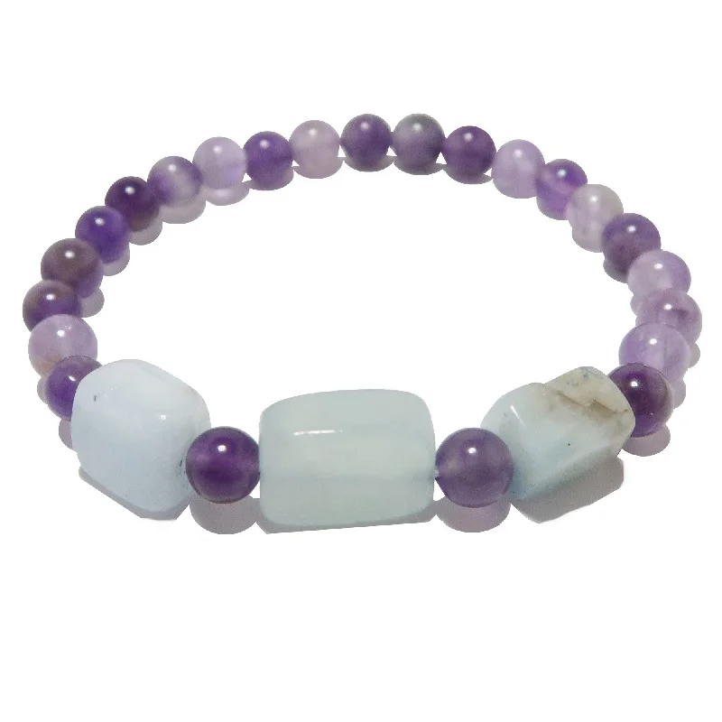 Bangles with raw sapphire for rugged chic -Amethyst Bracelet Blue Aquamarine Serenity Style