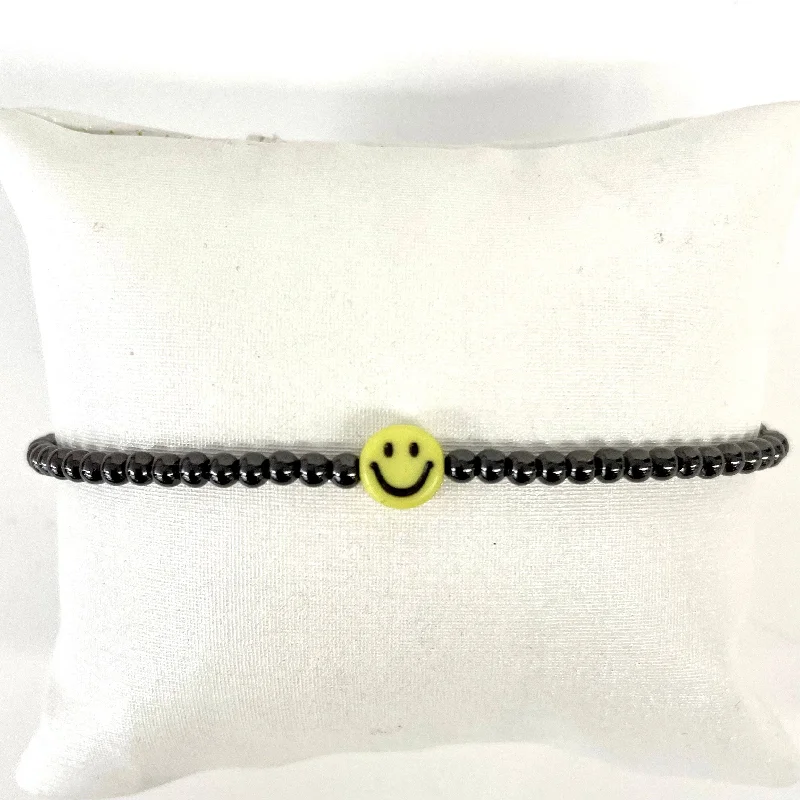 Silver bangles with polished mirror finish shine -Mini Smiley Beaded Smiley Bracelet