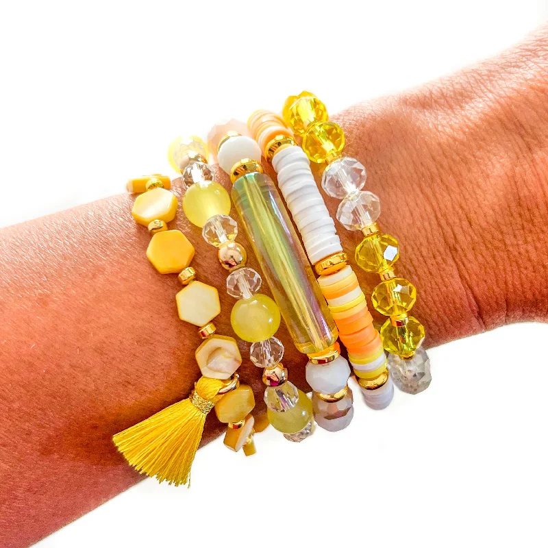 Bracelets with fluorite stones for rainbow hues -Lemon Yellow Bracelet Stack