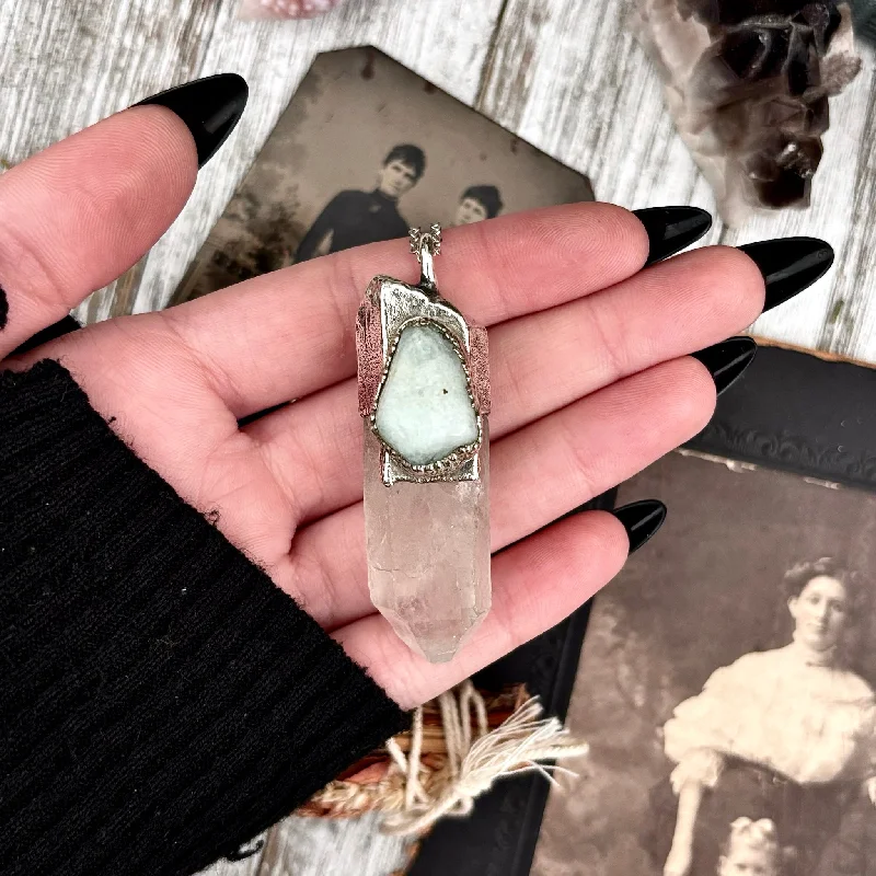 Best necklaces and pendants with layered designs for a chic, stacked look-Clear Quartz & Aquamarine Crystal Statement Necklace in Fine Silver / Foxlark Collection - One of a Kind