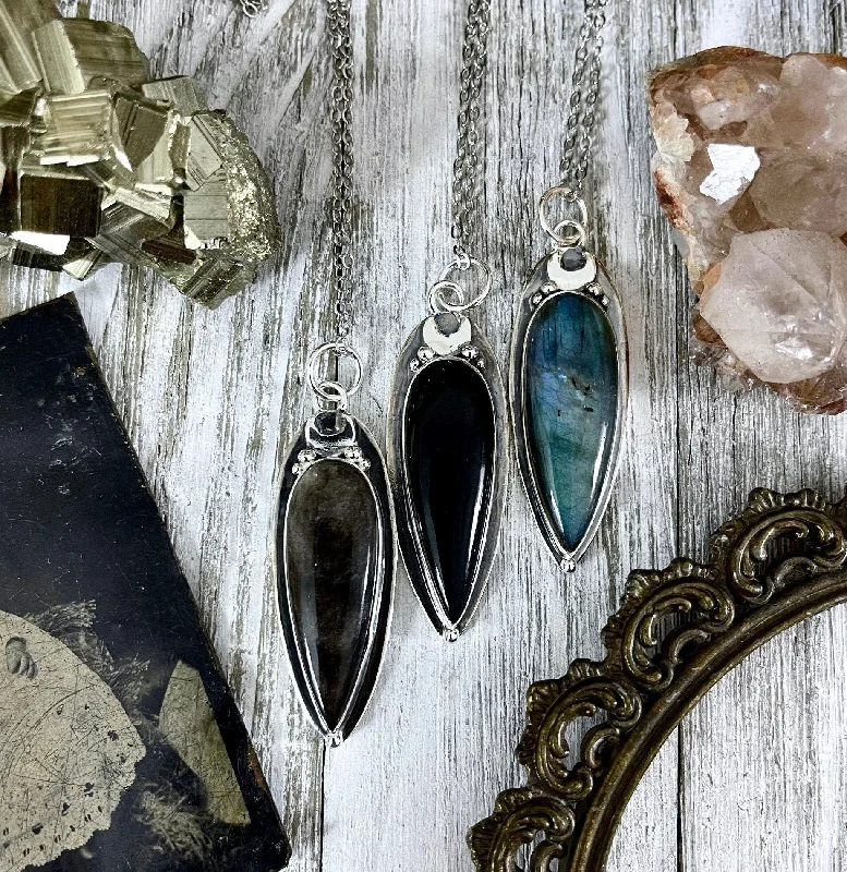 Elegant necklaces and pendants with gold chains for a chic, timeless appearance-Magic Moon Crystal Necklace in Sterling Silver- Silver Sheen Obsidian, Black Onyx or Labradorite -Designed by FOXLARK Collection