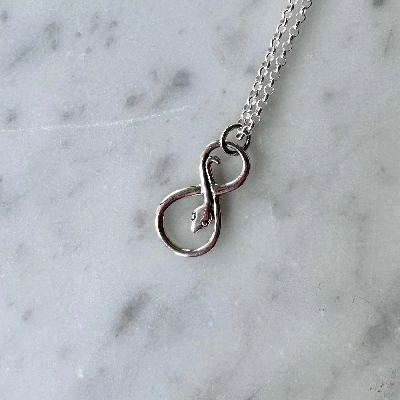 Unique necklaces and pendants with gemstones for a colorful and vibrant statement-Sterling Infinity Serpent Necklace