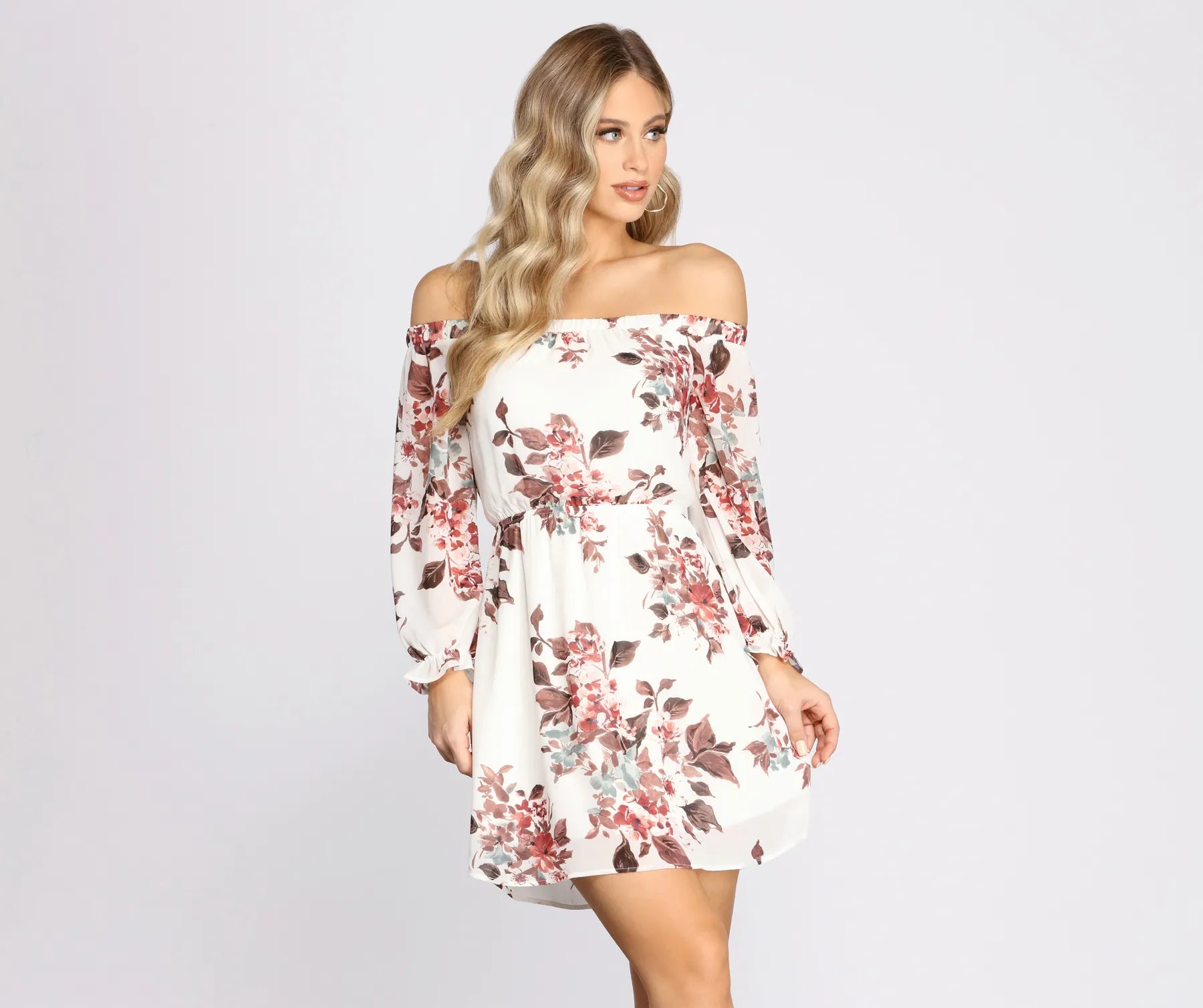 Belted Dresses for Shaping -Fresh Start Floral Off Shoulder Dress