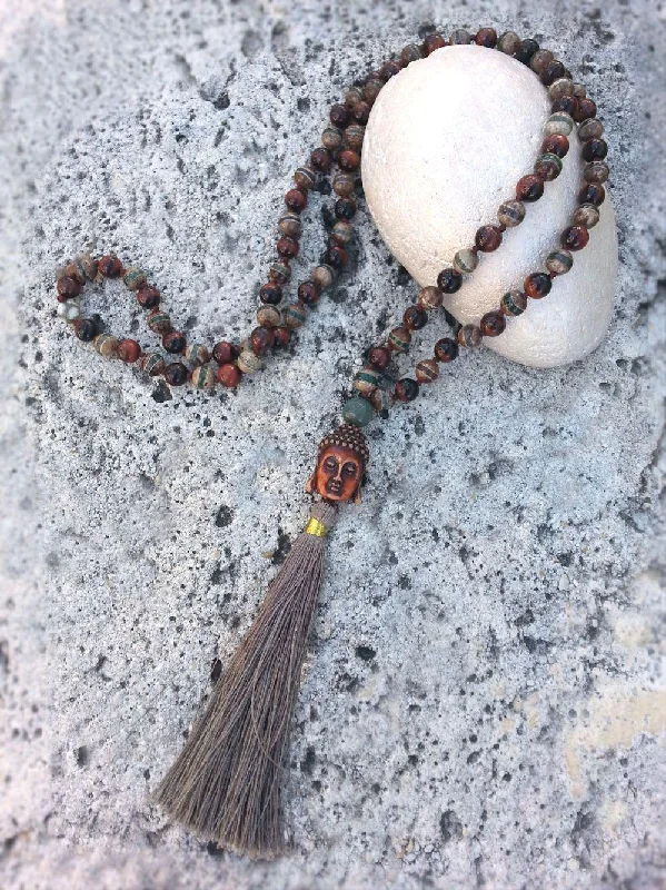 Unique necklaces and pendants with artistic shapes for a creative, one-of-a-kind design-Buddha Necklace - Dzi Beads