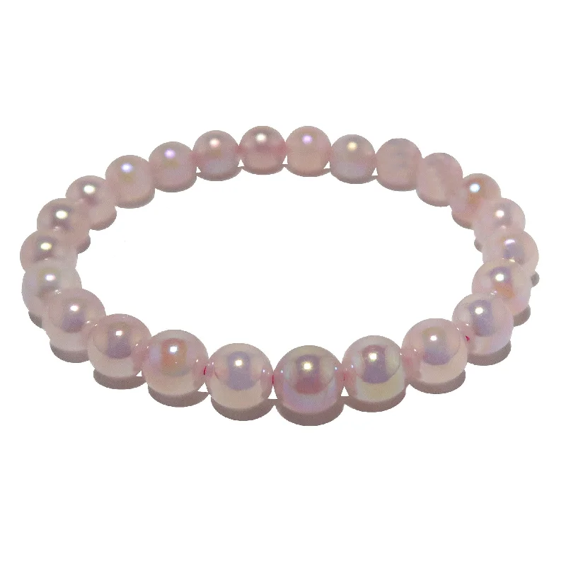 Bracelets with engraved messages for sentiment -Rose Quartz Bracelet Pink Angel Aura Sweetheart