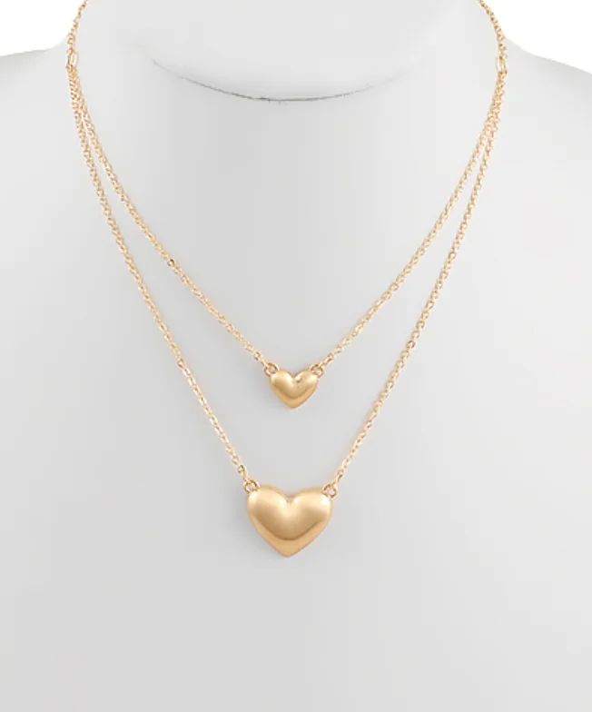 Elegant necklaces and pendants with diamond accents for added sparkle-Layered Puff Heart Necklace