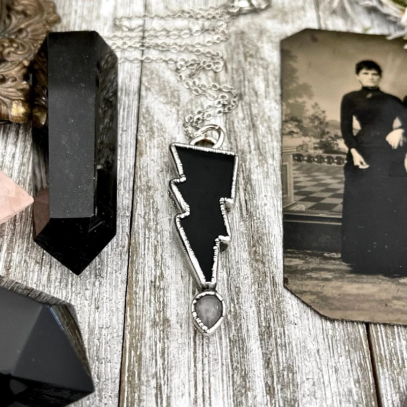 Best necklaces and pendants with minimalist pendants for a sleek, understated look-Black Onyx Lightning Bolt Necklace, Black Onxy and Clear Quartz Necklace, Gothic Jewelry / Foxlark Collections