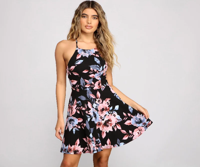 Nylon Dresses for Stretchable -Summer Mood Floral Skater Dress