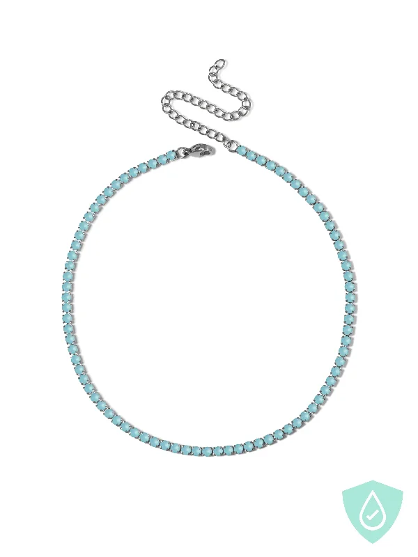 Elegant necklaces and pendants with onyx stones for a sleek, polished look-Aqua Tennis Choker