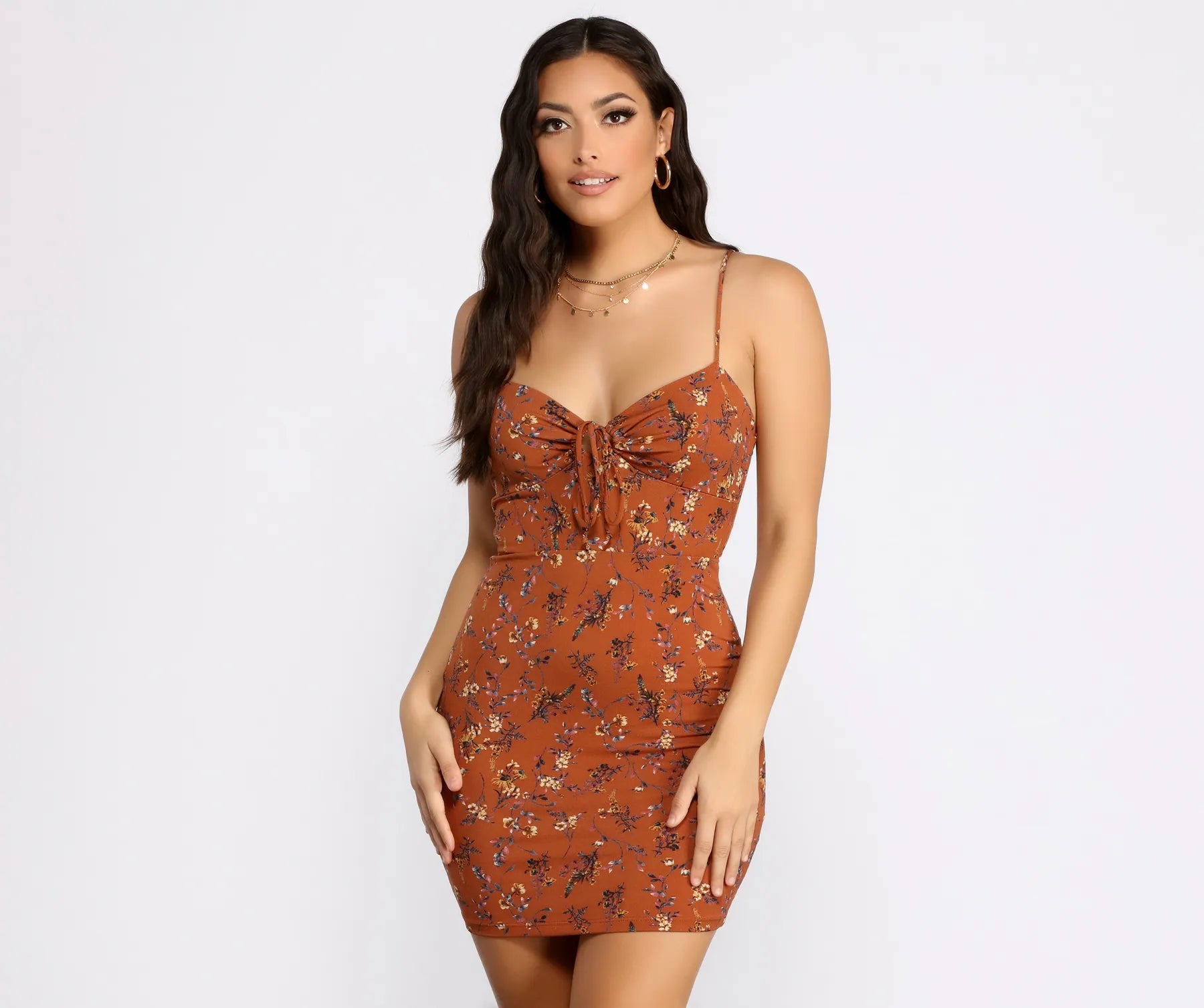 Flared Dresses for Retro -Dreamy In Florals Tie Front Mini Dress