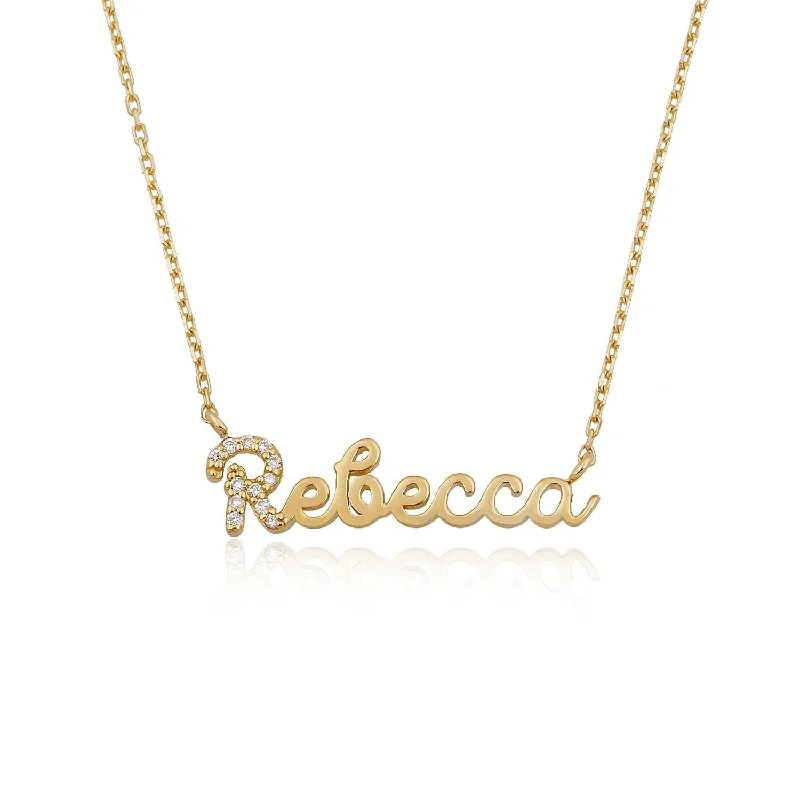 Necklaces and pendants with celestial starburst designs for a radiant look-Diamond 14K Name Necklace