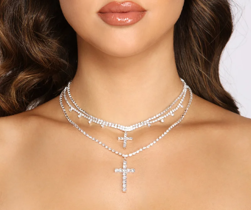 Best necklaces and pendants with heart-shaped designs for a romantic look-Chic Rhinestone Cross Charm Necklaces