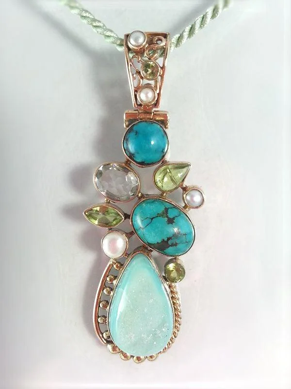 Stunning necklaces and pendants with ruby and diamond combinations for a luxurious effect-Turquoise & Druzy Pendant