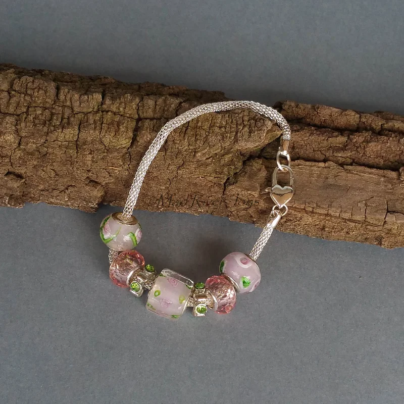 Bangles with claw-set stones for security -Bracelet--Chain--Pink Floral