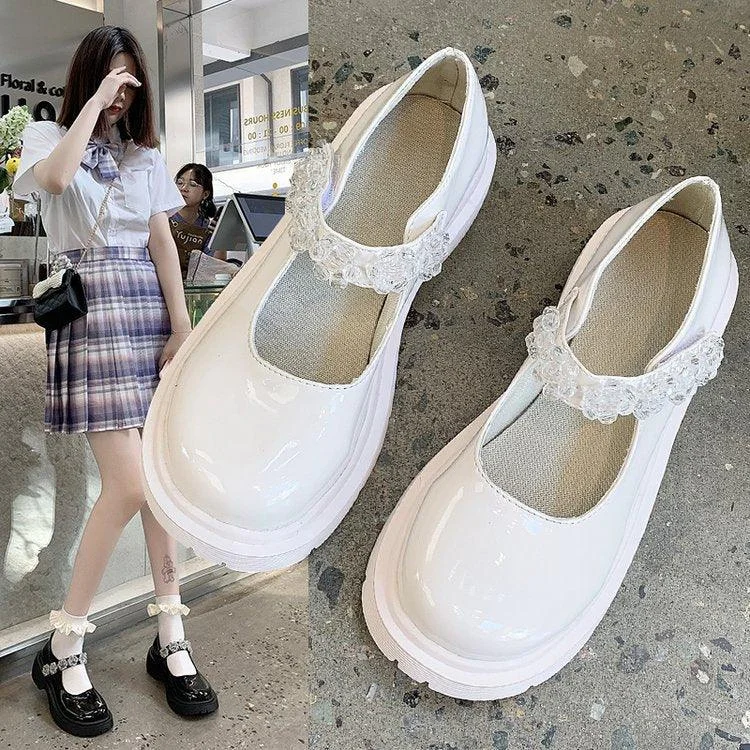 Comfortable sandals for women with contoured footbed and easy-to-adjust straps-Classic flip-flop sandals for laid-back style -High Heels Thick Heel JK Uniform Big Toe Shoes Platform Small Leather Shoes Women