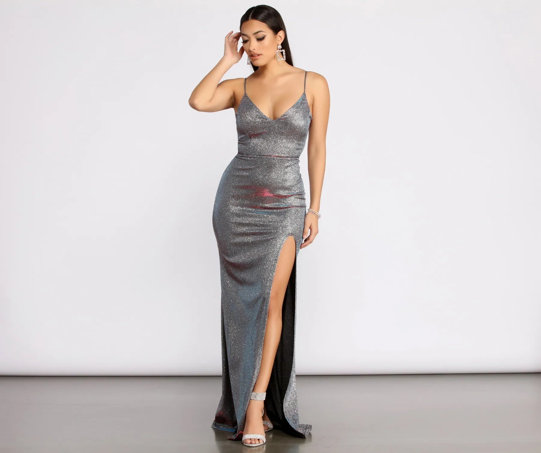 Khaki Dresses for Casual -Kari High Slit Glitter Dress