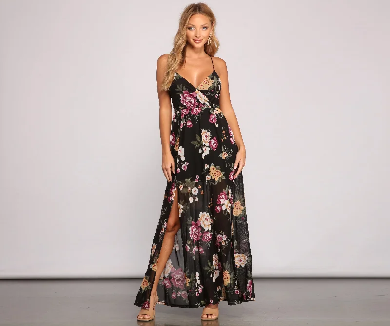 Silk Dresses for Luxurious -Pop Of Floral Mesh Maxi Dress