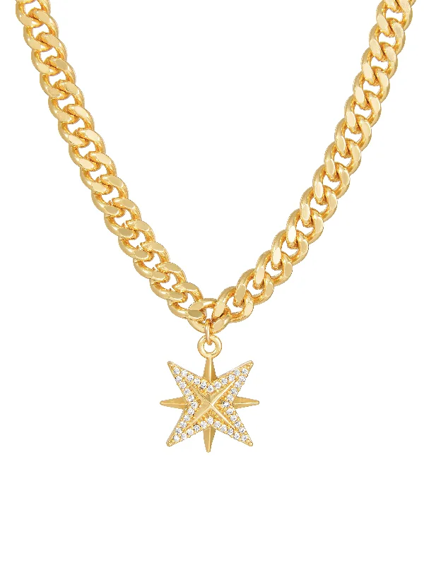 Fashionable necklaces and pendants with birthstones for a personalized gift idea-Chunky Star Necklace - Gold