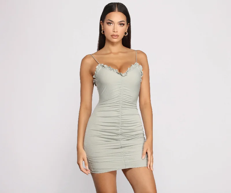 Spandex Dresses for Flexible -Start Fresh Ruffle And Ruched Mini Dress