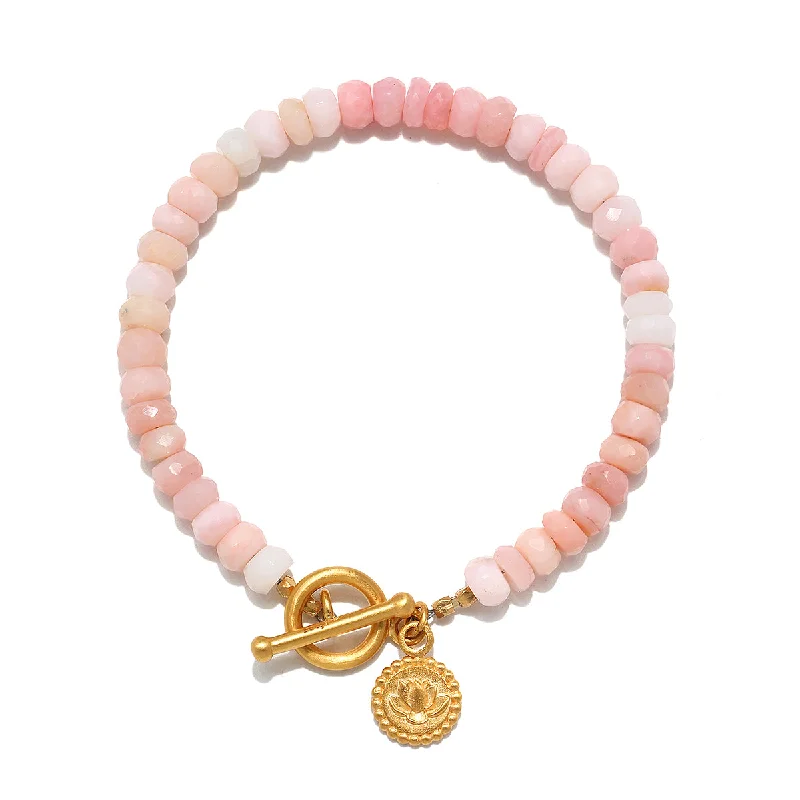 Bracelets with sleek topaz for icy shine -Healing Beginnings Lotus Pink Opal Toggle Bracelet