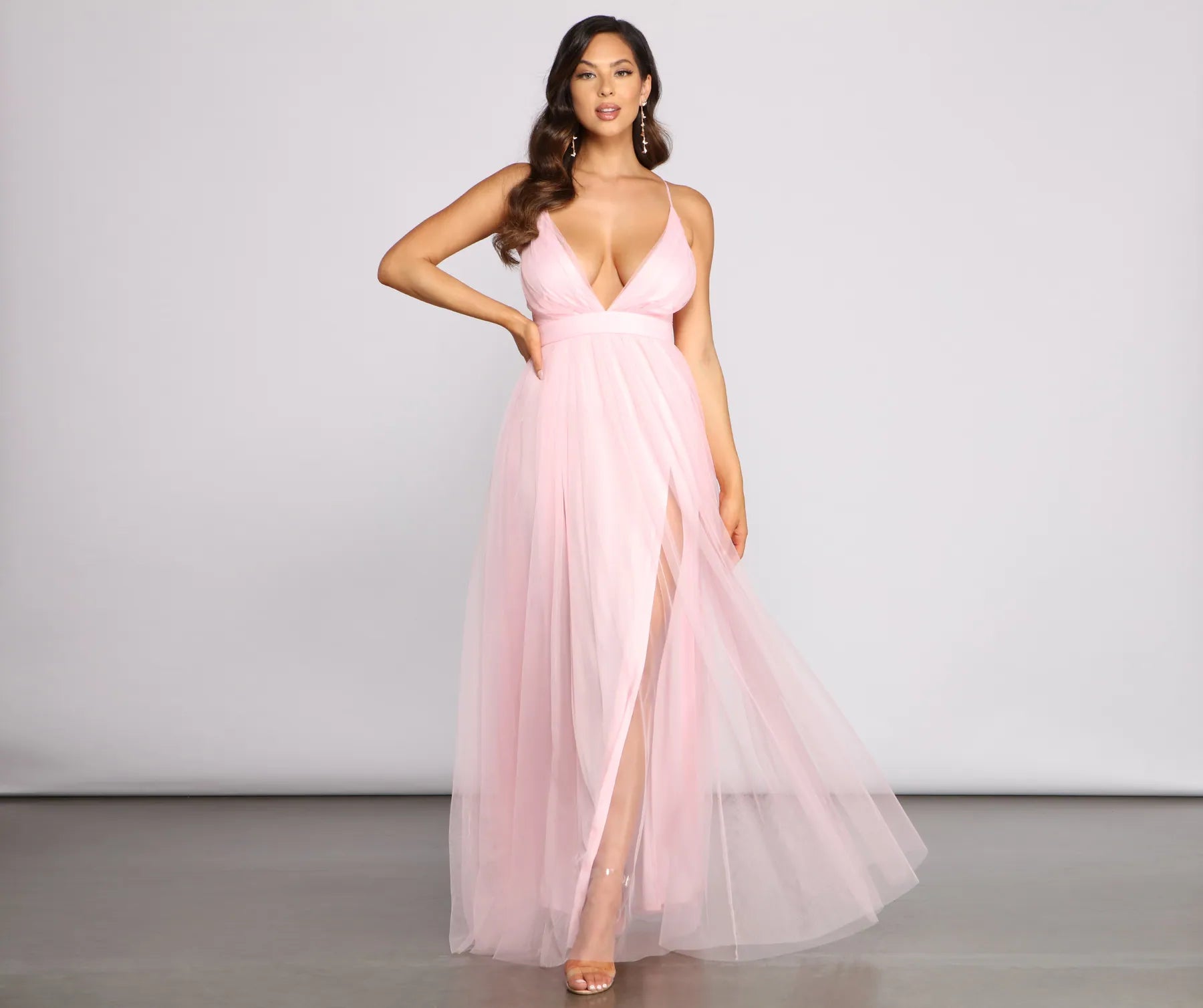 Sheath Dresses for Sophisticated -Saylor Formal Double Slit Tulle Dress