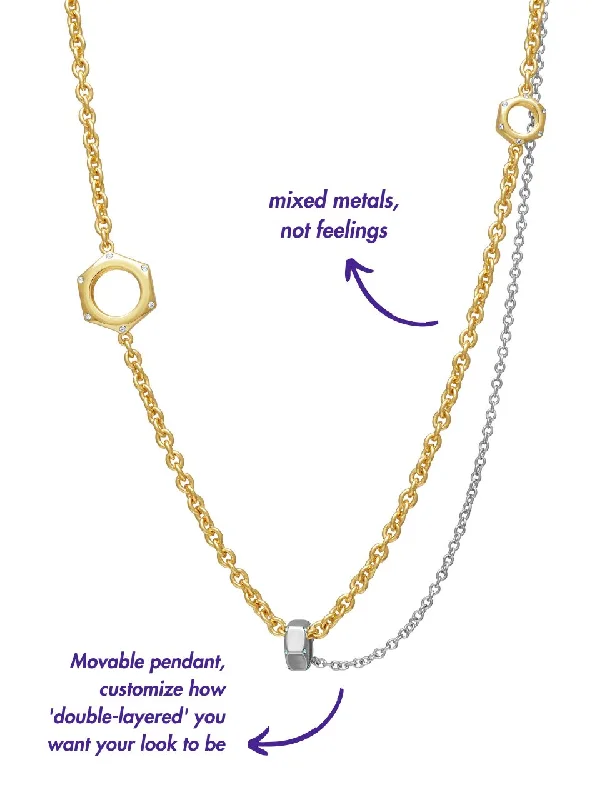 Beautiful necklaces and pendants with geometric shapes for a modern, artistic design-Play-Layer Hex Nut Necklace - Gold