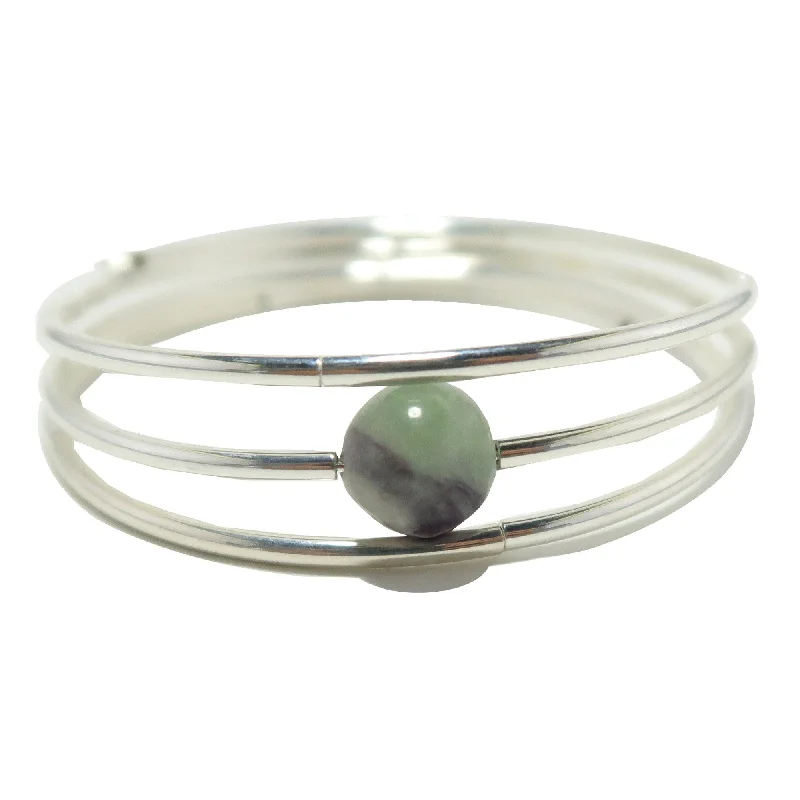 Bangles with rainbow moonstone for color play -Fluorite Bracelet Sitting Pretty Memory Wire Coil