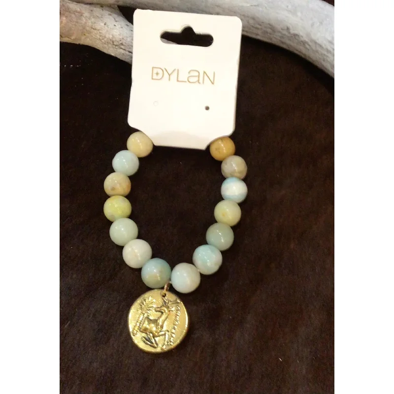 Bangles with claw-set tourmaline for vibrancy -Megan Amazonite Gold Coin Bracelet