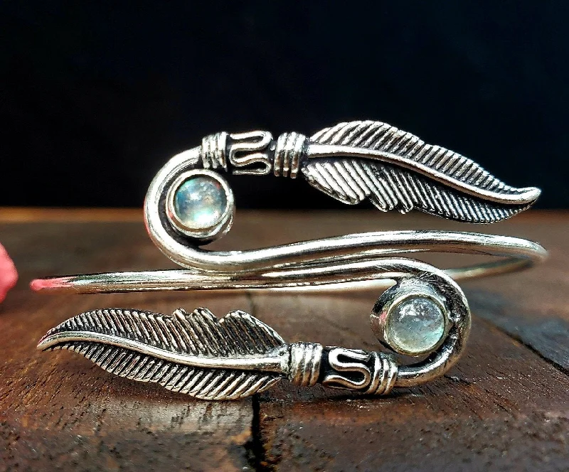 Bangles with labradorite stones for mystic flash -Labradorite Wings of a Feather Bracelet