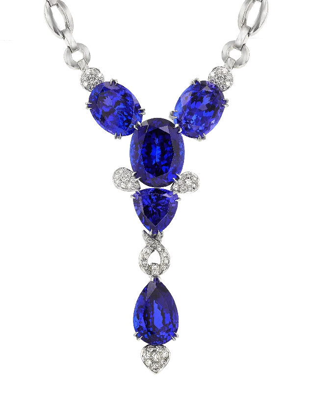 Unique necklaces and pendants with engraved messages for a sentimental gift-Tanzanite Necklace, 65.67 Carats