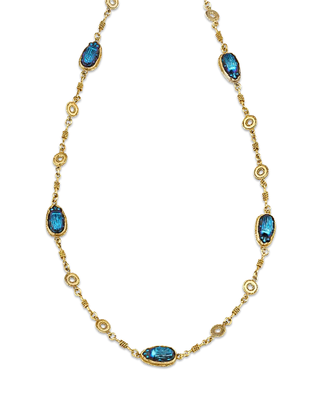 Beautiful necklaces and pendants with diamond halo settings for extra brilliance-Louis Comfort Tiffany Favrile Glass Scarab Necklace