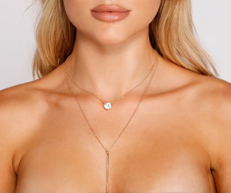 Best necklaces and pendants with statement designs for a fashionable accessory-Angel Glow Halo Rhinestone & Metal Bar Layered Necklace