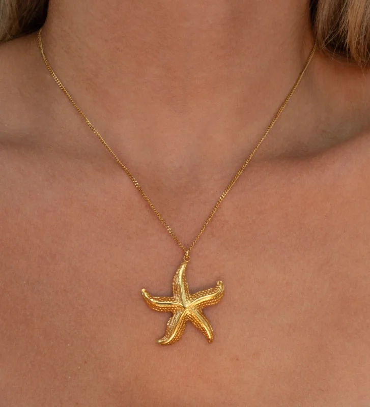 Beautiful necklaces and pendants with layered chains for a fashionable, chic look-Starfish Necklace | Large