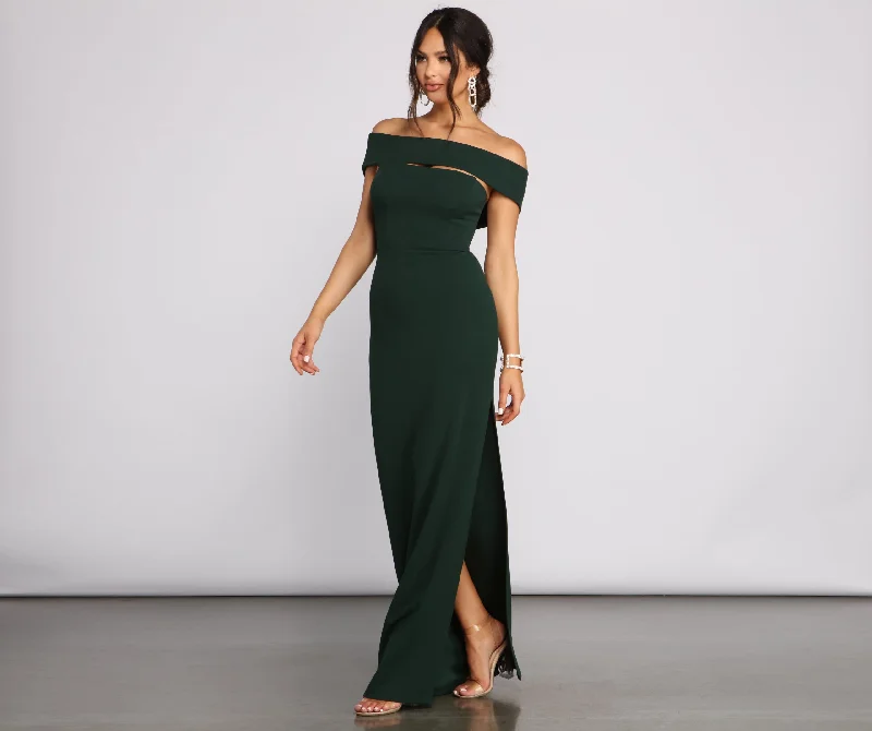 Spandex Dresses for Flexible -Rylee Formal Off the Shoulder Crepe Dress