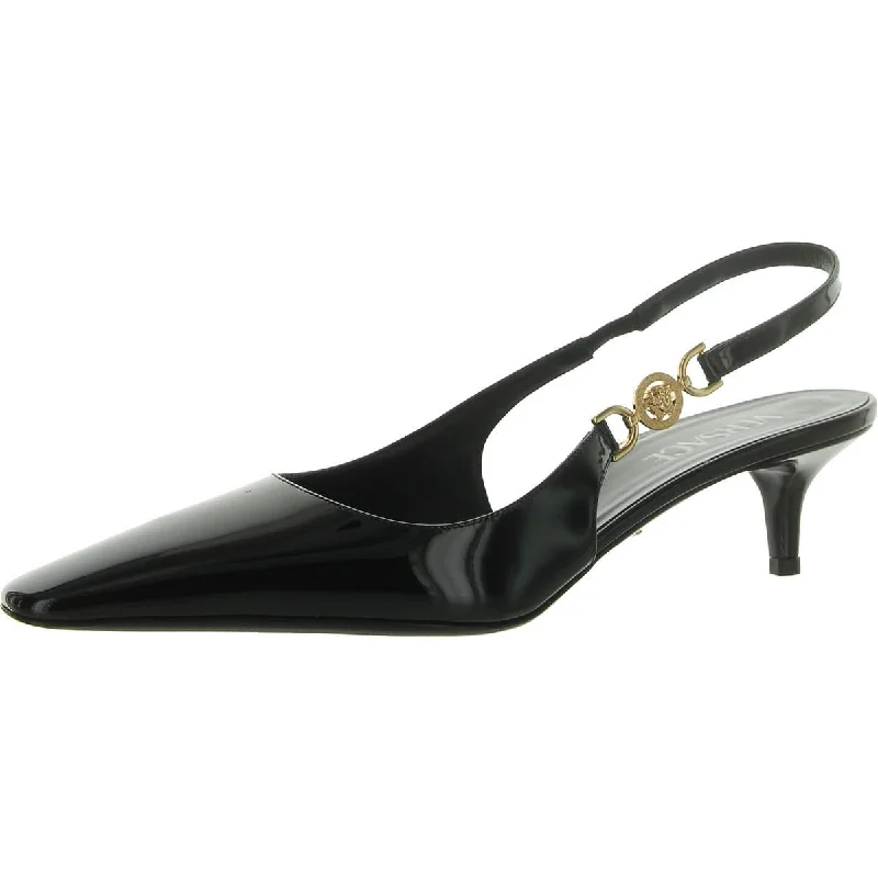 Casual sandals for men with slip-on design and cushioned support for easy wear-Sandals for work with comfortable footbeds -Versace Womens SLINGBACK POINTED TOE Patent Leather Pointed toe Slingback Heels