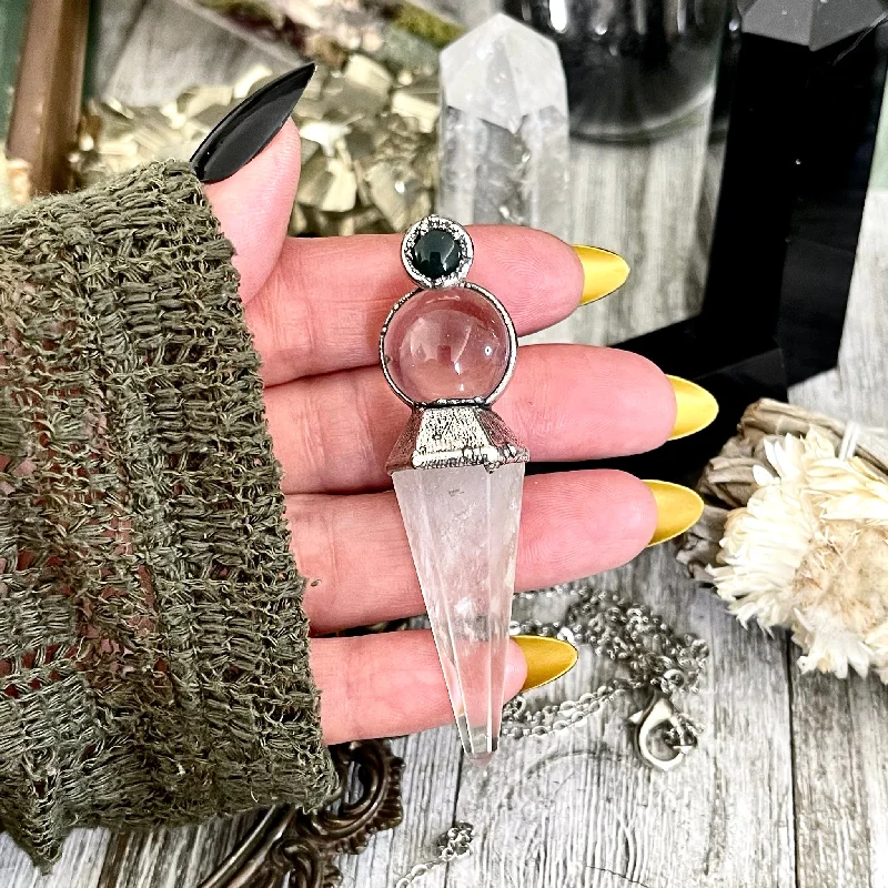 Best necklaces and pendants with heart-shaped designs for a romantic look-Clear Quartz Sphere Pendulum with Moss Agate Necklace Pendant in Fine Silver  / Foxlark Collection