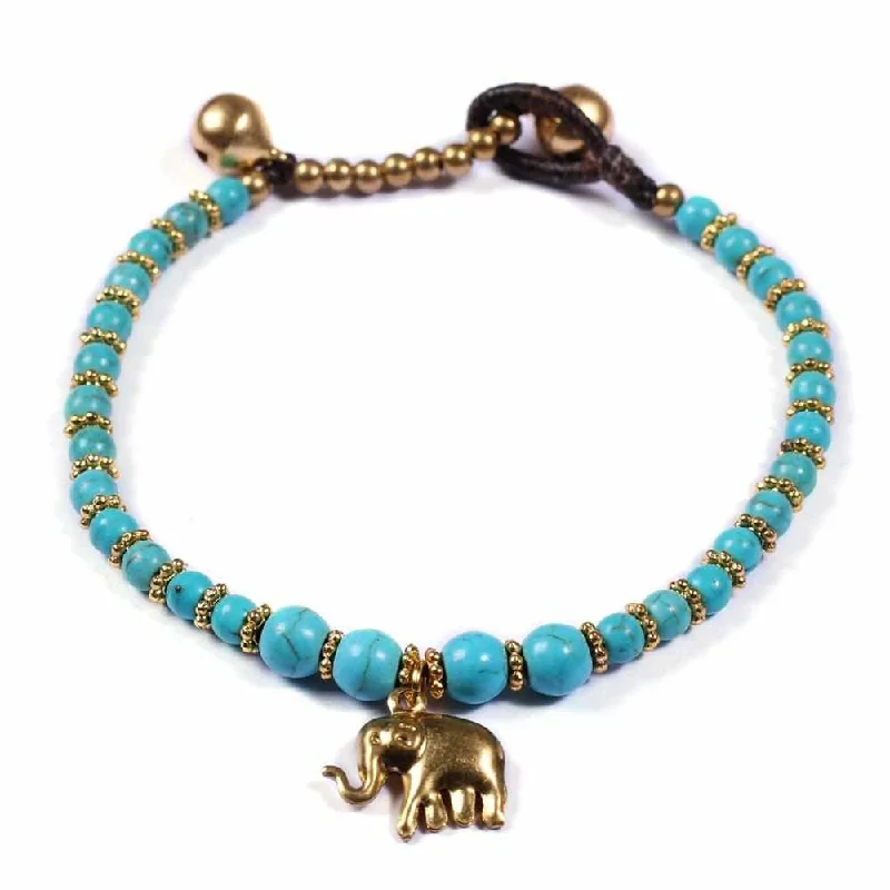 Bangles with engraved floral patterns for elegance -Turquoise Quartz Beads and Brass Bells Bracelet