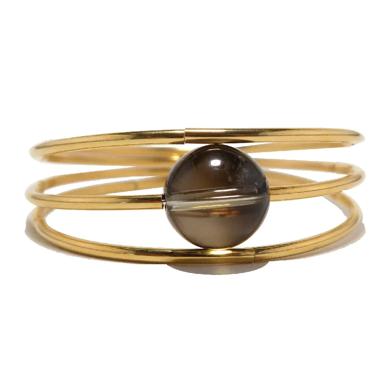 Bangles with herkimer diamonds for raw clarity -Smoky Quartz Bracelet Elegant Eye Memory Wire Coil