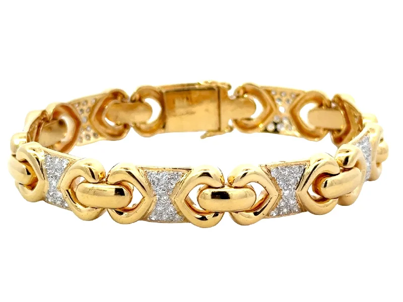 Bracelets with woven leather for rustic style -Diamond Heart Sectional Bracelet 18k Yellow Gold