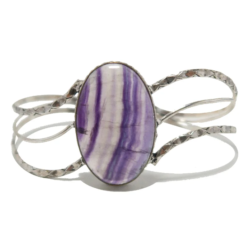 Bracelets with knot accents for symbolic charm -Fluorite Bracelet Cuff Purple Wave Sterling Silver