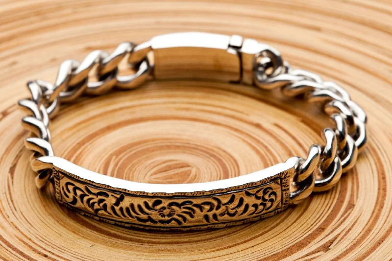 Bracelets with leather wrap for edgy look -Tribal Hammered 925 Sterling Silver Men's ID Bracelet