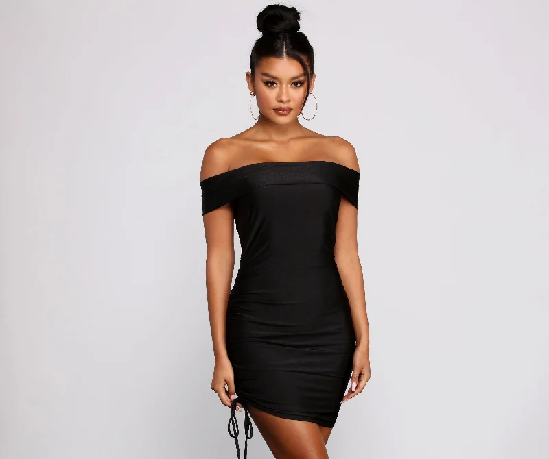 Zippered Dresses for Convenience -Lookin' Luxe Off The Shoulder Mini Dress