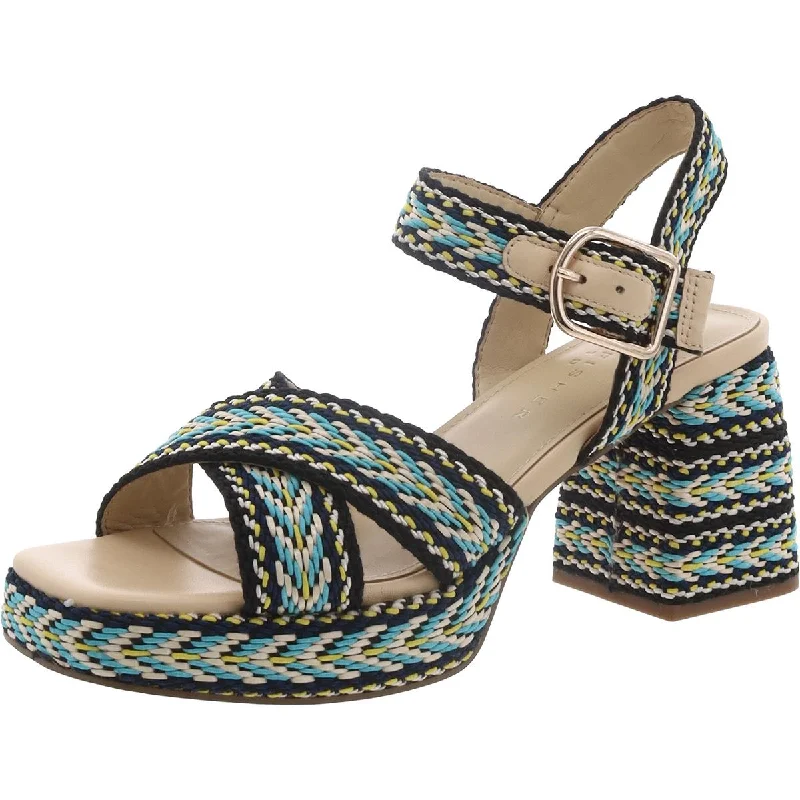 Fashionable sandals for women with ankle straps and chic metallic finishes-Waterproof sandals for beach activities -Marc Fisher LTD Womens Gemmie2 Woven Ankle Strap Block Heels