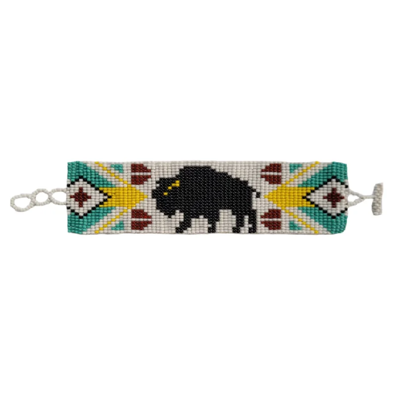 Leather bracelets with adjustable clasp for comfort -1 5/8 inch wide Beaded Buffalo Bracelet