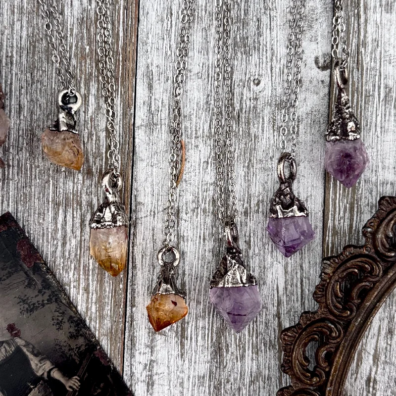 Necklaces and pendants with engraved messages for a deeply personal, sentimental gift-Dainty Raw Amethyst or Citrine Necklace in Silver/ Foxlark Collection