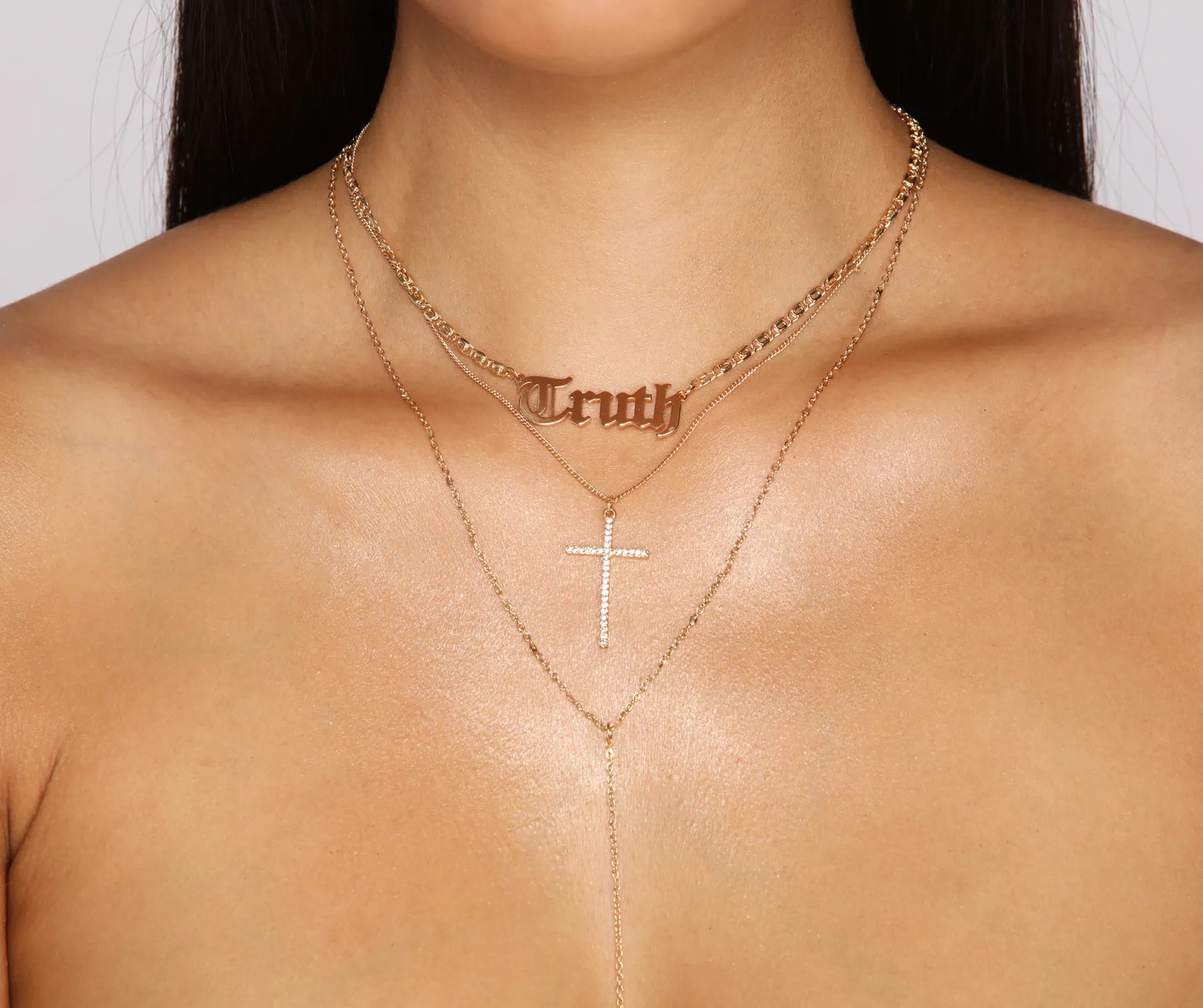 Best necklaces and pendants with matching rings for a coordinated jewelry set-Four Layer Truth Cross Necklace